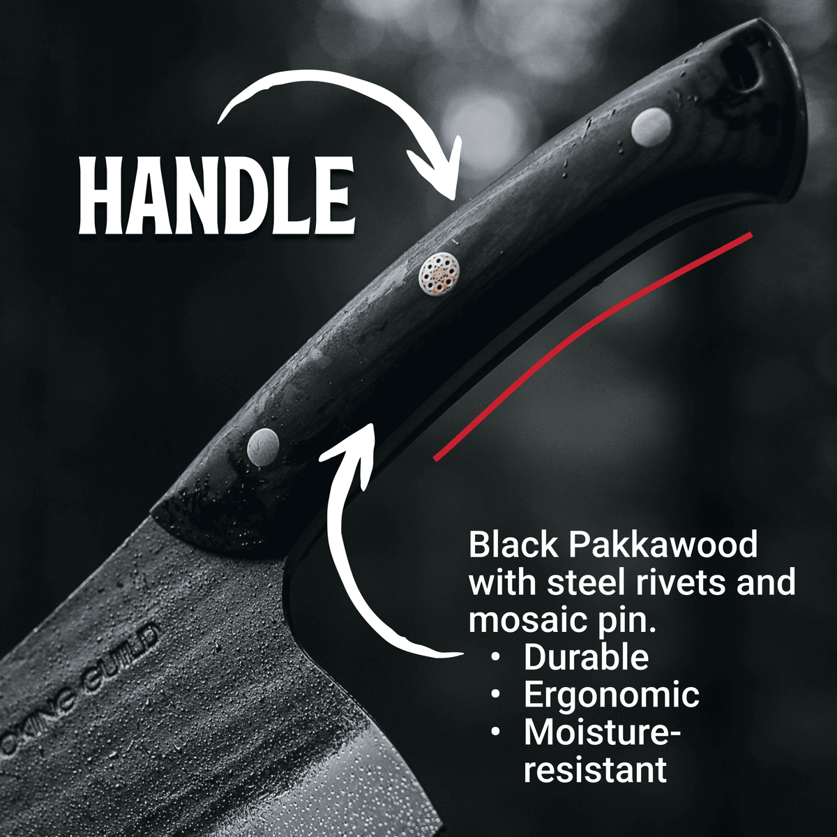 Full view of the Kaiju 8-inch Bone Crusher cleaver blade and handle