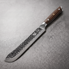 Damascus Dynasty 9.5-inch butcher knife in black forged 67-layer Damascus with a black walnut handle