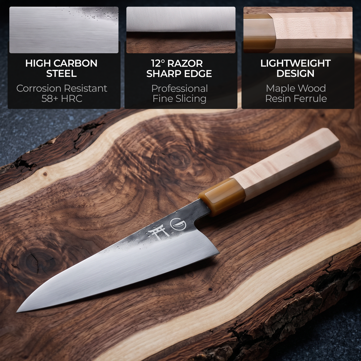 Torii 7-inch chef knife blade profile, hand-forged 7Cr17MoV high carbon steel