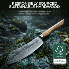 Feather Forge cleaver with responsibly sourced sustainable olive wood handle, FSC certified