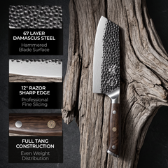 Full tang black walnut handle on the Damascus Dynasty 7.5-inch Damascus cleaver