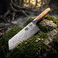 Hand-hammered finish across the tall blade face of the Silver Dynasty 7.5-inch cleaver