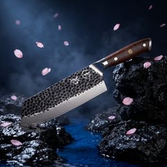 Damascus Dynasty 7.5-inch cleaver tall blade profile with a squared chopping heel