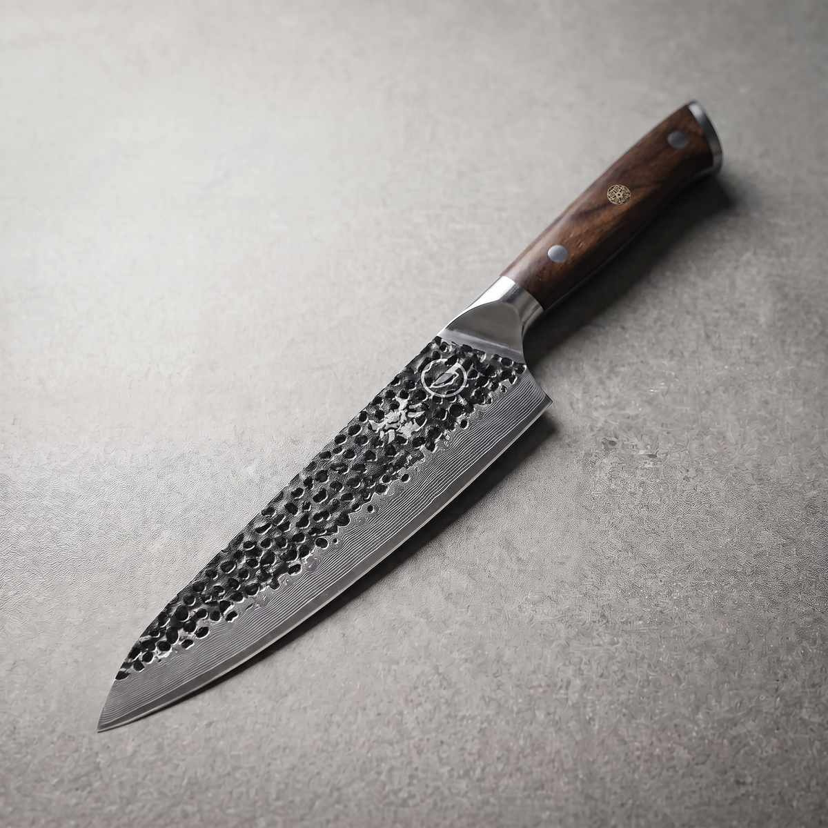 Damascus Dynasty 8-inch chef knife with 67-layer Damascus blade and black walnut handle