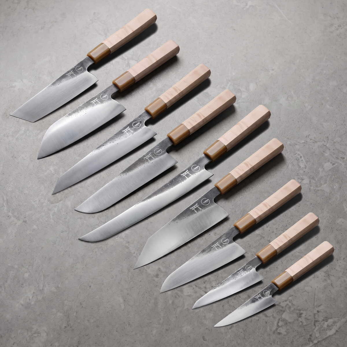 Torii Nine Gates Set, the complete 9 piece knife set in hand-forged 7Cr17MoV high carbon steel
