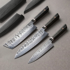Bara Forge Trinity Set: 3 piece forged knife set with 8 inch chef, 7 inch nakiri and 6 inch utility knives