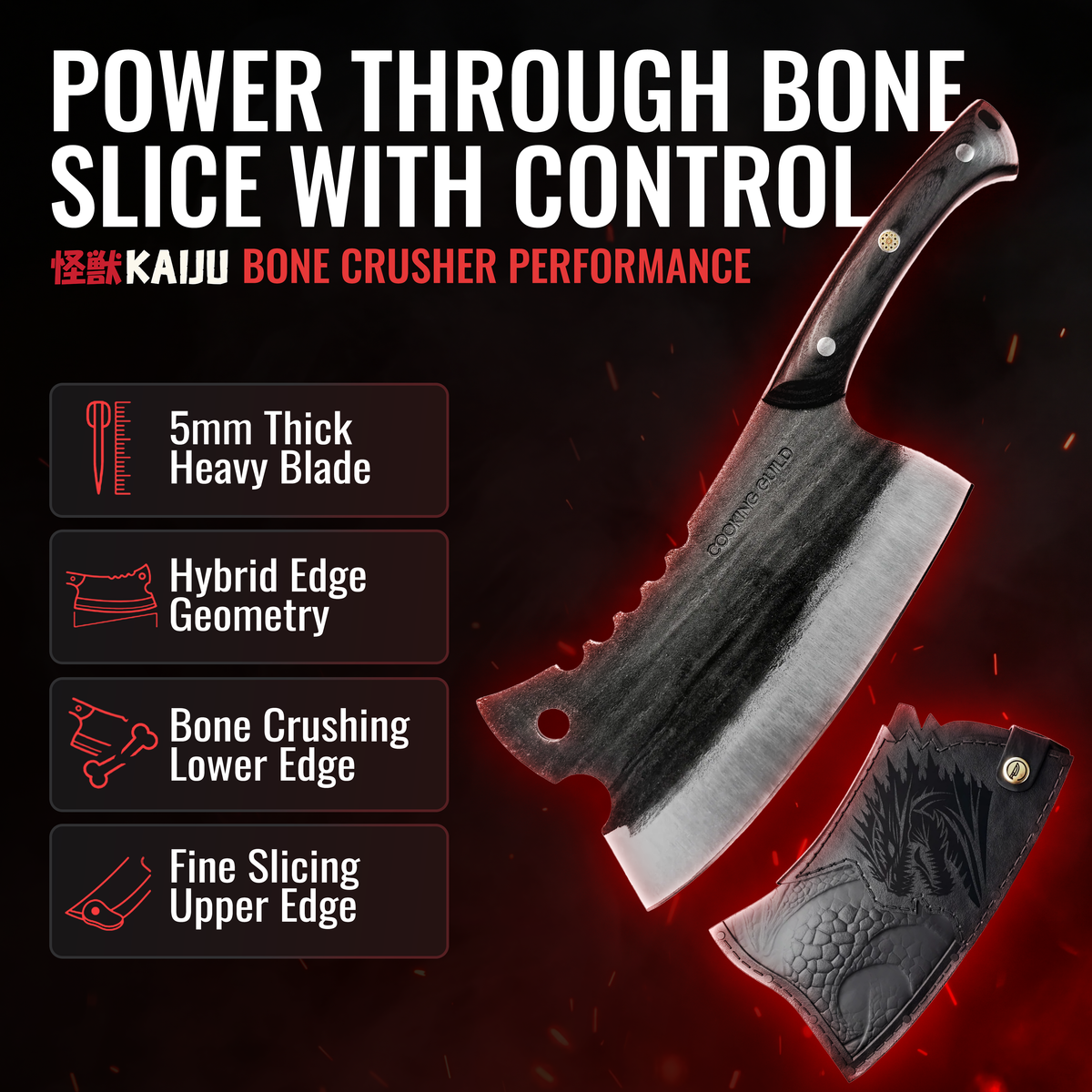 Bone Crusher cleaver blade profile showing the dual-edge grind