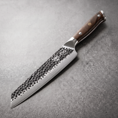 Damascus Dynasty 8-inch kiritsuke with a black forged 67-layer Damascus blade and angled k-tip