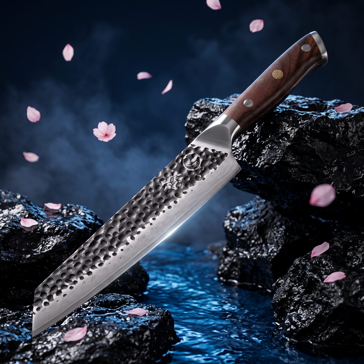 Damascus Dynasty kiritsuke full tang black walnut handle with a 10Cr15CoMoV Damascus blade