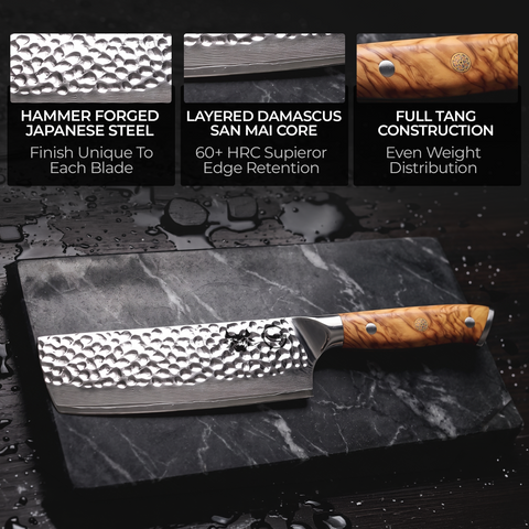 Silver Dynasty nakiri blade profile showing the tall flat edge and mirror-polished Damascus pattern