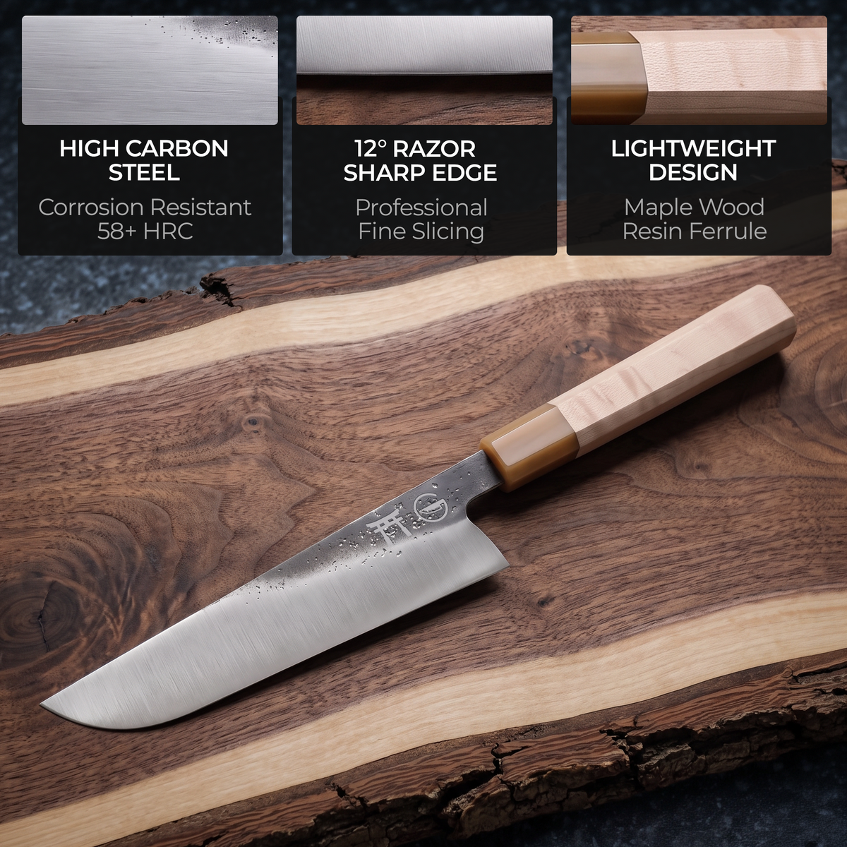 Torii Series blade profile from the Gyuto & Utility 2 piece knife set, hand-forged steel