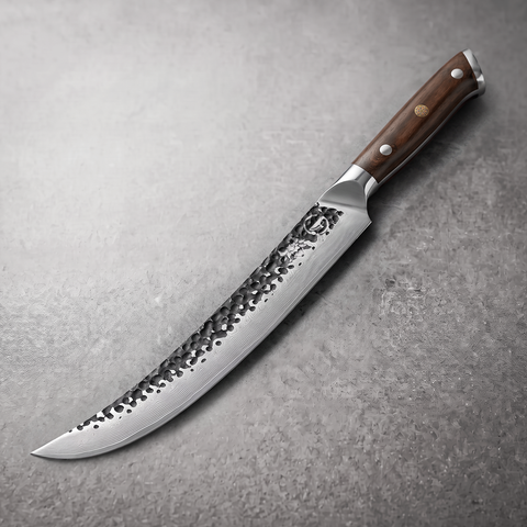 Damascus Dynasty 10-inch scimitar knife, black forged 67-layer Damascus with black walnut handle