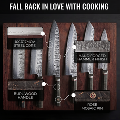 Bara Forge Signature Six knife set with matching wooden saya sheaths