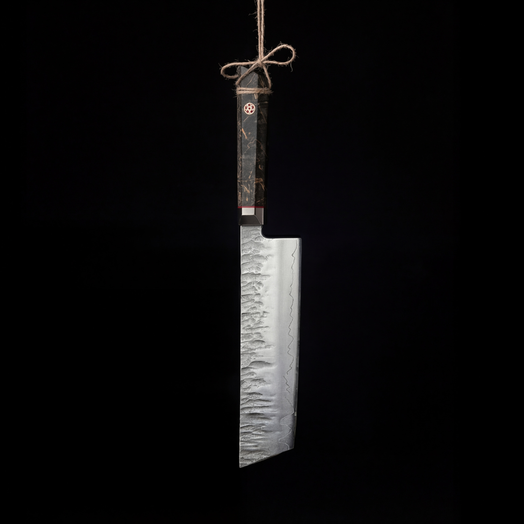 Bara Forge 3 piece forged knife set with stabilized burl wood handles