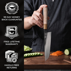 99-day money back guarantee and free lifetime warranty, Torii 8 inch gyuto