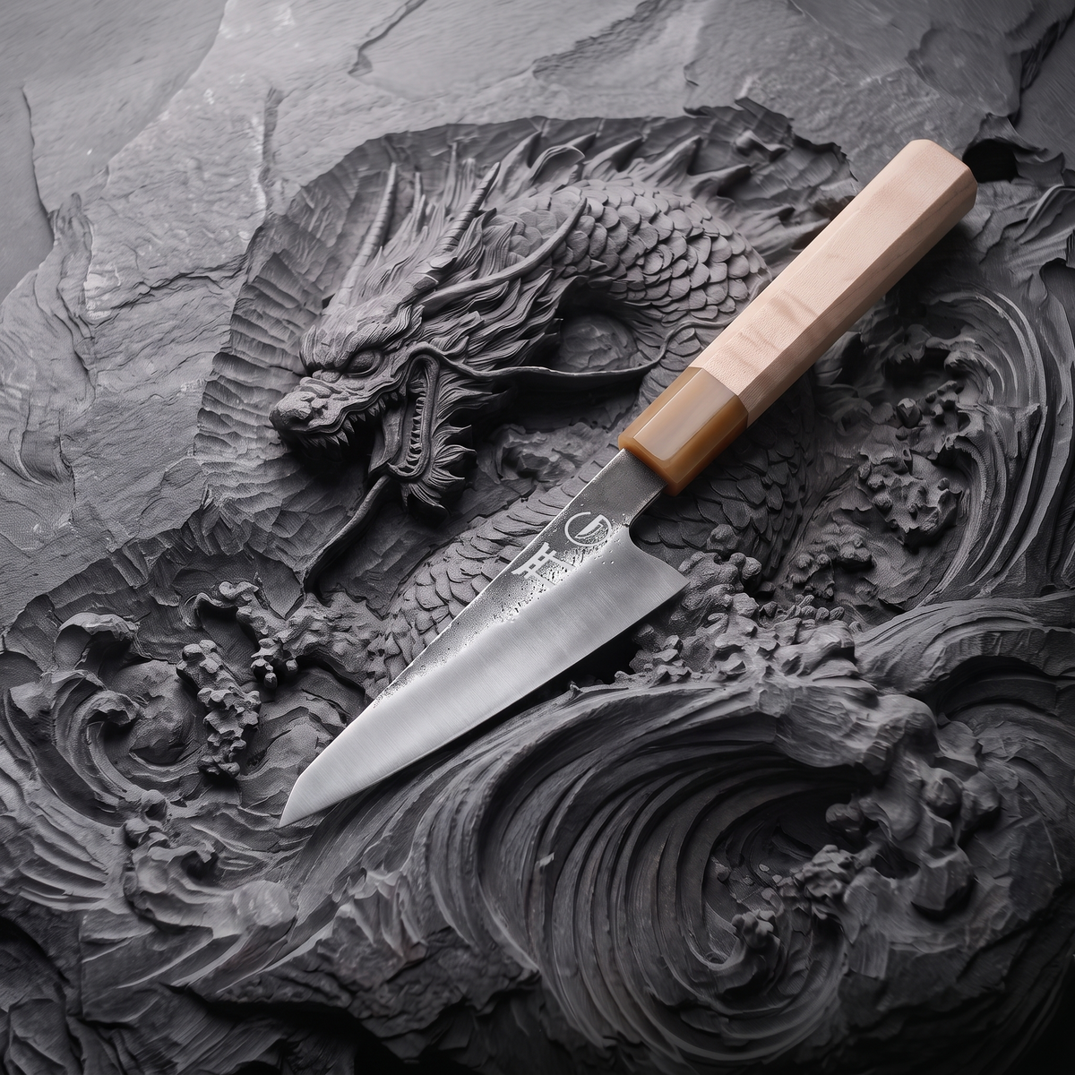 Torii 6-inch petty knife detail, octagonal maple wa-handle and 88-gram build