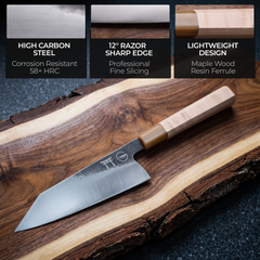 Torii 8-inch bunka knife, 7Cr17MoV high carbon steel with a 12-degree edge and 2.0mm spine