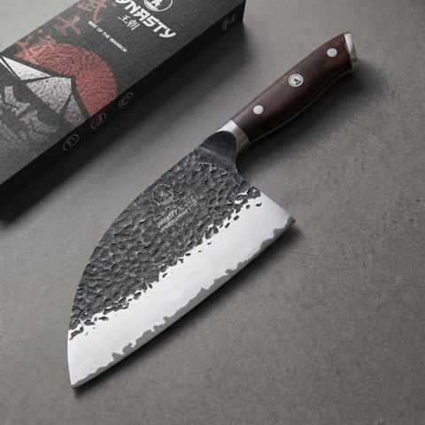 Dynasty Series Serbian cleaver with rosewood handle on a dark background