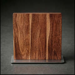 Acacia Knife Display Block with brushed steel base, included in the Silver Dynasty Emperor's Throne Set