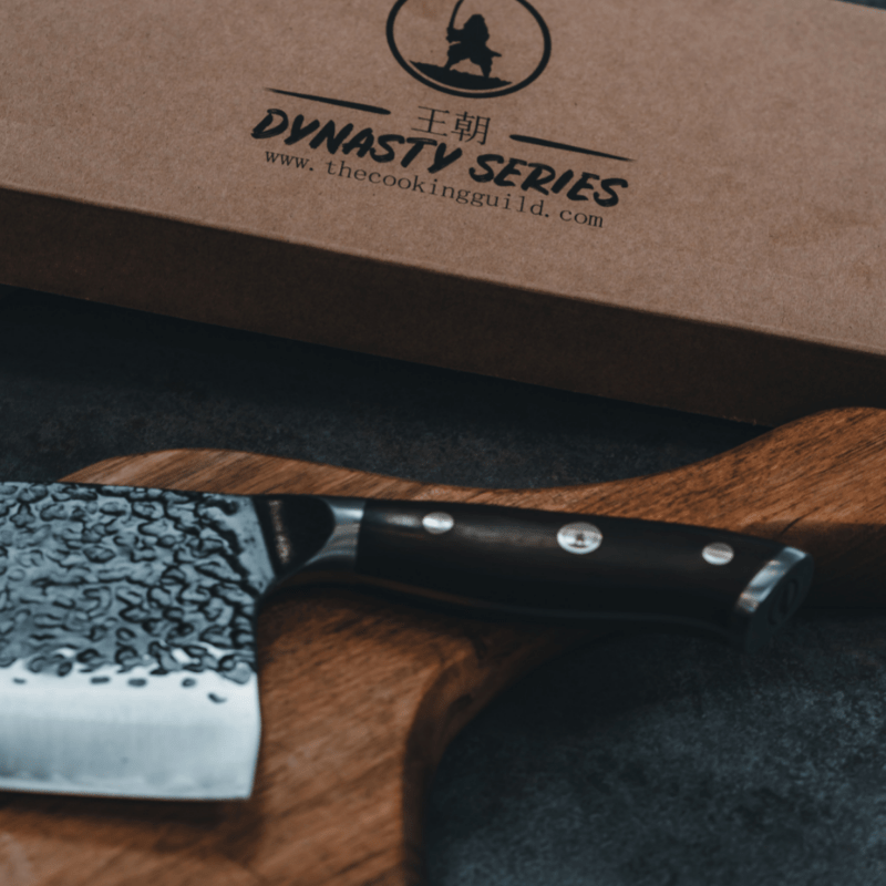 Full view of the Dynasty Series Serbian cleaver blade and handle